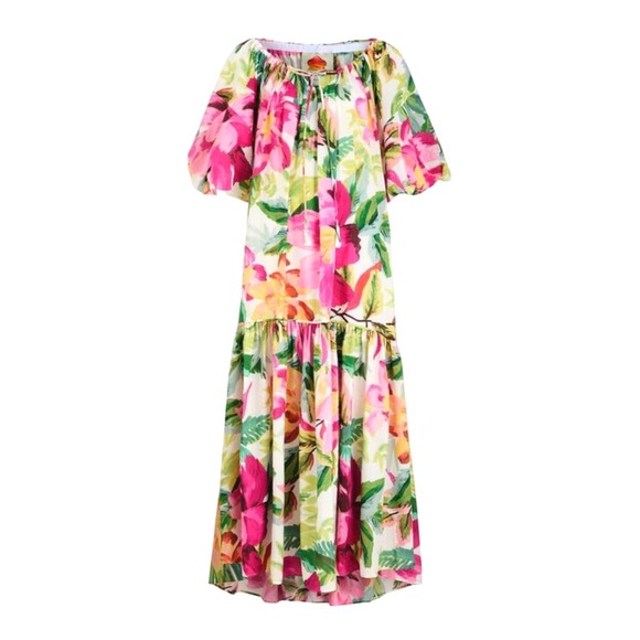 FARM Rio Dresses & Skirts - Farm Rio NWT SZ XS Off White Painted Flowers Maxi Dress Off Shoulder Puff Sleeve